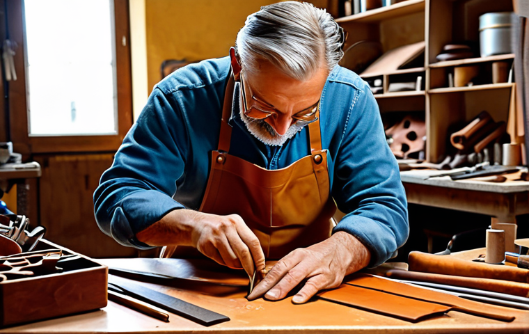 Passion & Flow State**
"A vibrant illustration of an Italian artisan in a sun-drenched workshop in Florence, meticulously crafting leather goods. The artisan is fully engrossed in their work, demonstrating intense focus and a subtle smile. Tools and materials are neatly arranged around them. The lighting is warm and inviting, capturing the essence of 'flow' state. Overall impression is professional, family-friendly, and showcases appropriate attire. Safe for work, perfect anatomy, correct proportions, natural pose, well-formed hands, proper finger count, natural body proportions, high quality, professional illustration, warm color palette."
**